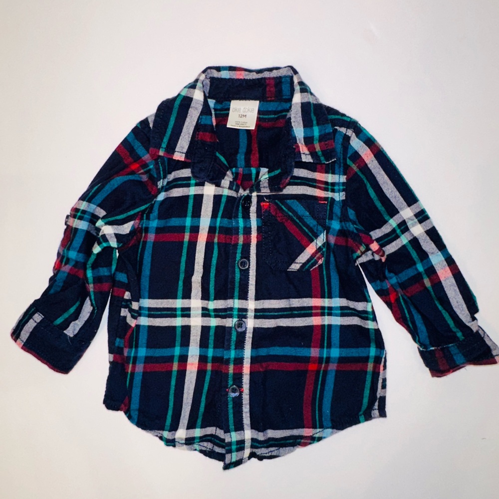 Okie Dokie Baby Boy Plaid Shirt Top (B7)